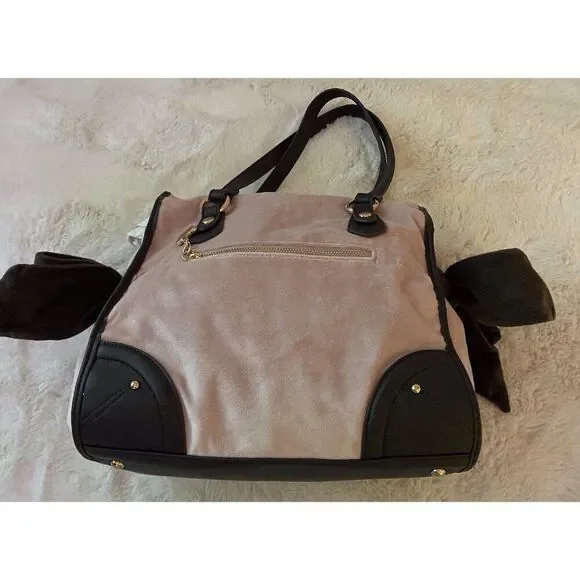 Juicy Couture DREAMY JUICY TOTE Pink Dusty Blush Chocolate W/Coin Purse Velour